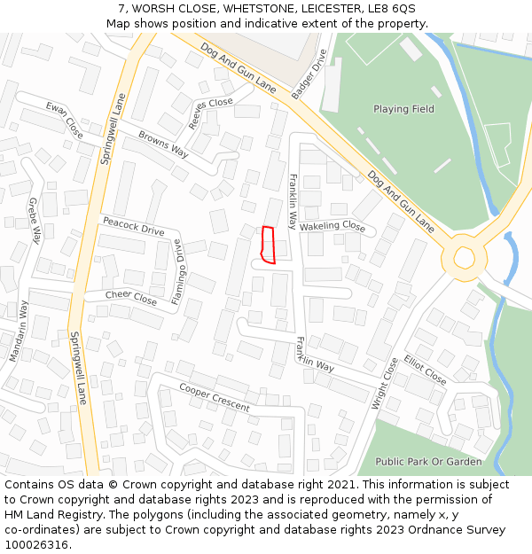 7, WORSH CLOSE, WHETSTONE, LEICESTER, LE8 6QS: Location map and indicative extent of plot