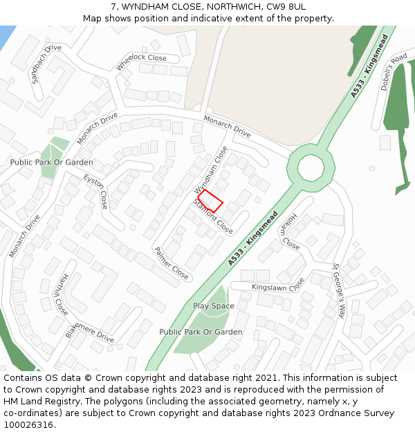 7, WYNDHAM CLOSE, NORTHWICH, CW9 8UL: Location map and indicative extent of plot