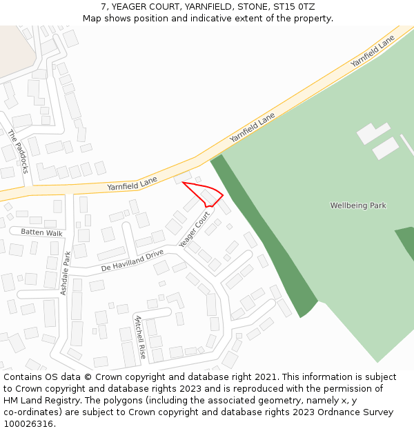 7, YEAGER COURT, YARNFIELD, STONE, ST15 0TZ: Location map and indicative extent of plot