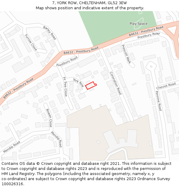 7, YORK ROW, CHELTENHAM, GL52 3EW: Location map and indicative extent of plot