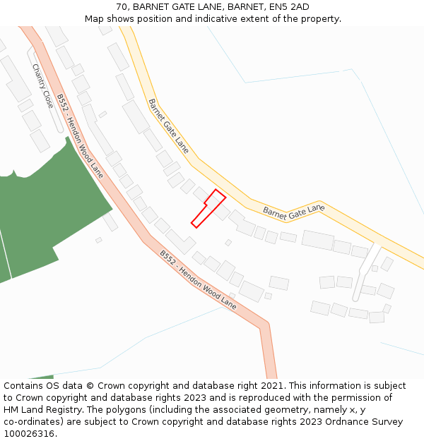 70, BARNET GATE LANE, BARNET, EN5 2AD: Location map and indicative extent of plot