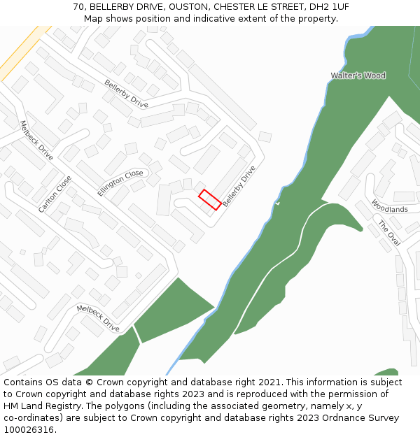 70, BELLERBY DRIVE, OUSTON, CHESTER LE STREET, DH2 1UF: Location map and indicative extent of plot