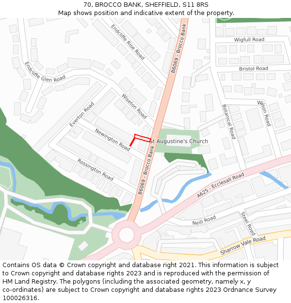 70, BROCCO BANK, SHEFFIELD, S11 8RS: Location map and indicative extent of plot