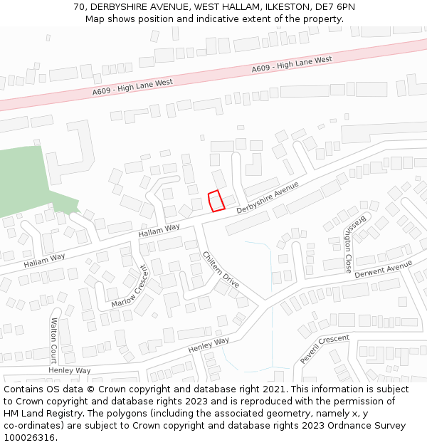 70, DERBYSHIRE AVENUE, WEST HALLAM, ILKESTON, DE7 6PN: Location map and indicative extent of plot