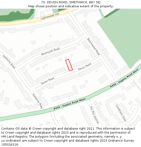 70, DEVON ROAD, SMETHWICK, B67 5EJ: Location map and indicative extent of plot