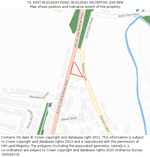 70, EAST BUDLEIGH ROAD, BUDLEIGH SALTERTON, EX9 6EW: Location map and indicative extent of plot