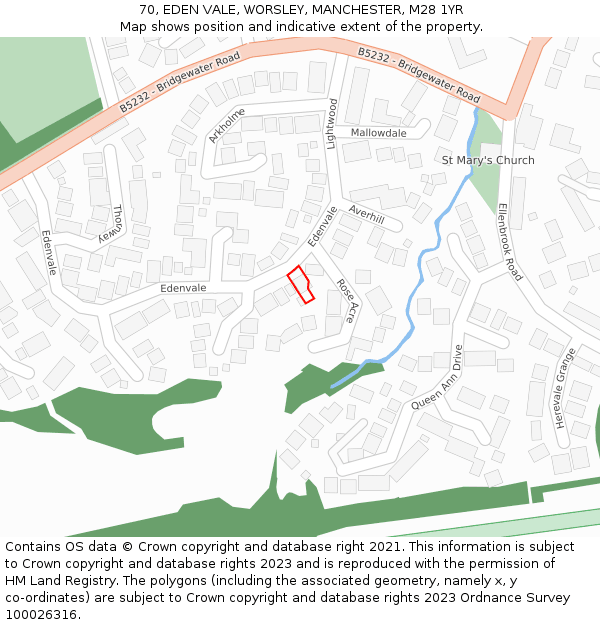 70, EDEN VALE, WORSLEY, MANCHESTER, M28 1YR: Location map and indicative extent of plot