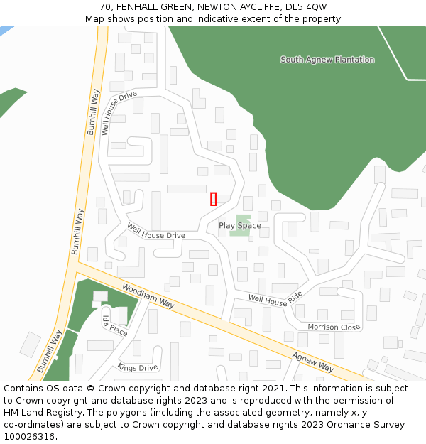 70, FENHALL GREEN, NEWTON AYCLIFFE, DL5 4QW: Location map and indicative extent of plot