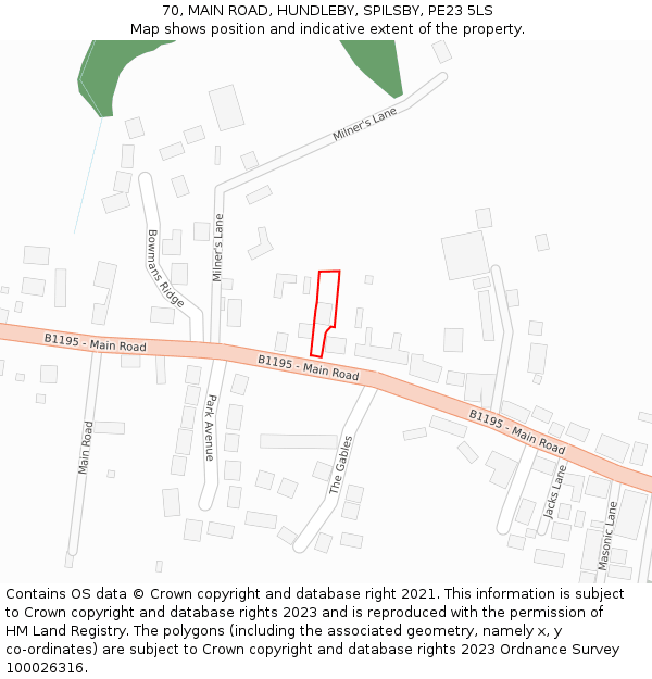 70, MAIN ROAD, HUNDLEBY, SPILSBY, PE23 5LS: Location map and indicative extent of plot