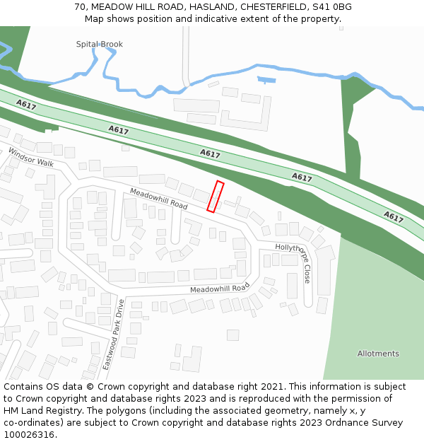 70, MEADOW HILL ROAD, HASLAND, CHESTERFIELD, S41 0BG: Location map and indicative extent of plot