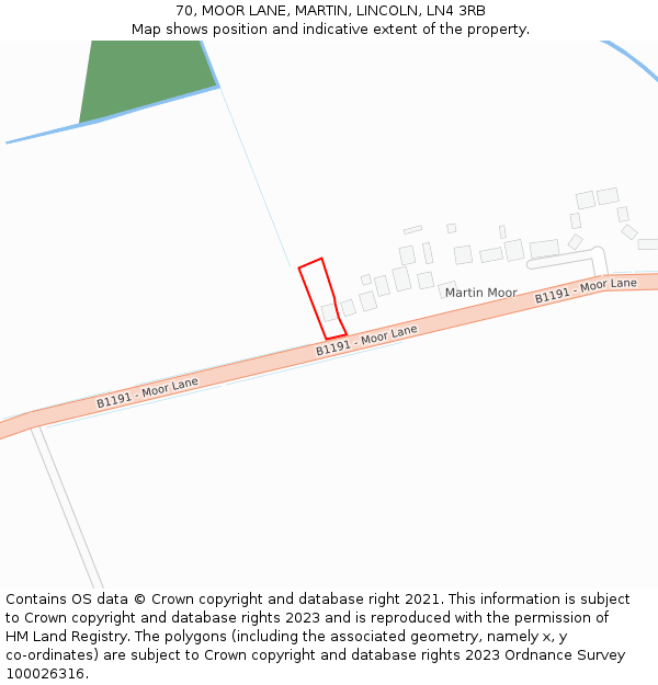 70, MOOR LANE, MARTIN, LINCOLN, LN4 3RB: Location map and indicative extent of plot