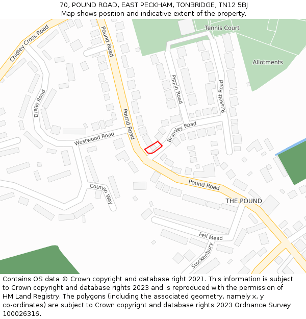 70, POUND ROAD, EAST PECKHAM, TONBRIDGE, TN12 5BJ: Location map and indicative extent of plot