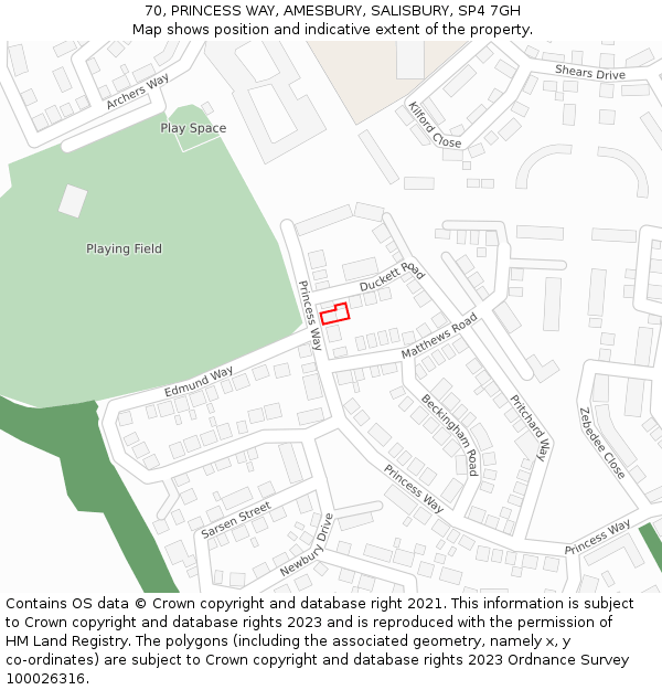 70, PRINCESS WAY, AMESBURY, SALISBURY, SP4 7GH: Location map and indicative extent of plot