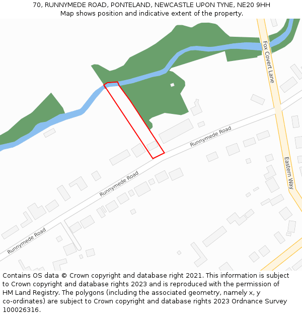 70, RUNNYMEDE ROAD, PONTELAND, NEWCASTLE UPON TYNE, NE20 9HH: Location map and indicative extent of plot