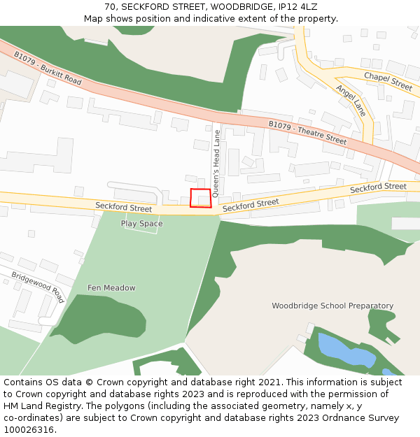 70, SECKFORD STREET, WOODBRIDGE, IP12 4LZ: Location map and indicative extent of plot