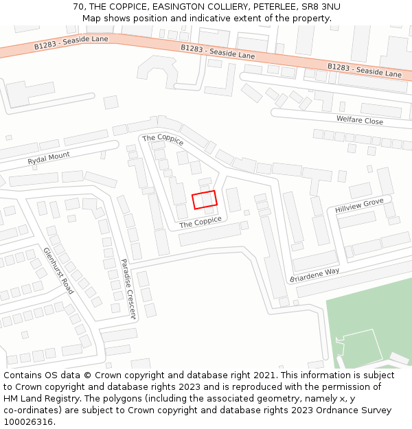 70, THE COPPICE, EASINGTON COLLIERY, PETERLEE, SR8 3NU: Location map and indicative extent of plot