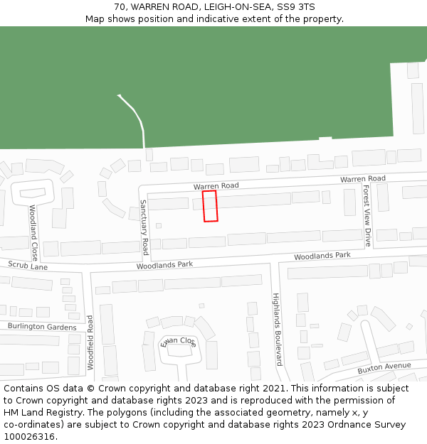 70, WARREN ROAD, LEIGH-ON-SEA, SS9 3TS: Location map and indicative extent of plot