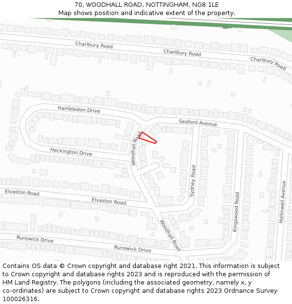 70, WOODHALL ROAD, NOTTINGHAM, NG8 1LE: Location map and indicative extent of plot