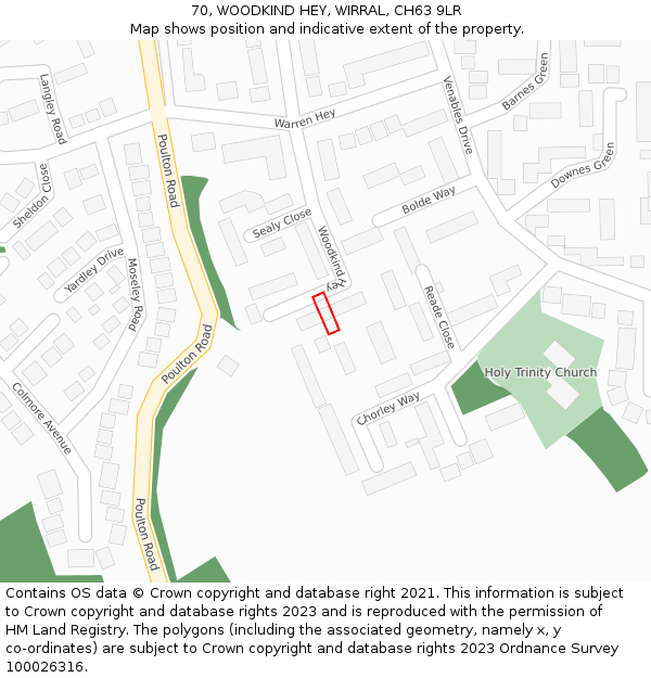 70, WOODKIND HEY, WIRRAL, CH63 9LR: Location map and indicative extent of plot