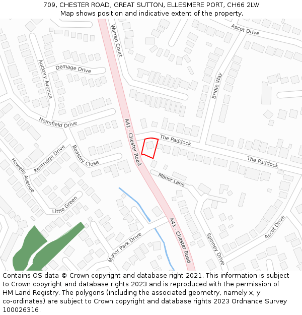 709, CHESTER ROAD, GREAT SUTTON, ELLESMERE PORT, CH66 2LW: Location map and indicative extent of plot