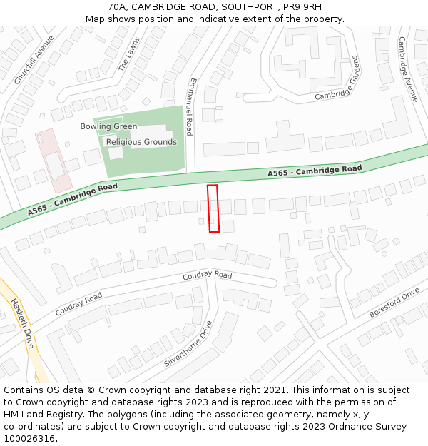 70A, CAMBRIDGE ROAD, SOUTHPORT, PR9 9RH: Location map and indicative extent of plot