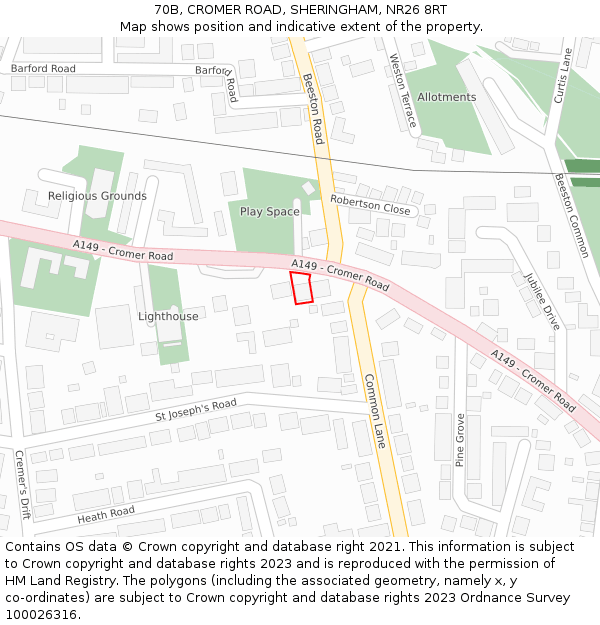 70B, CROMER ROAD, SHERINGHAM, NR26 8RT: Location map and indicative extent of plot