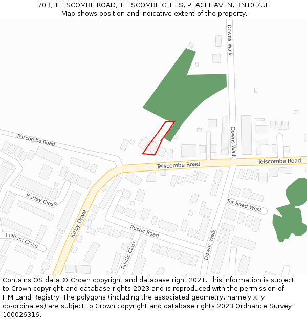 70B, TELSCOMBE ROAD, TELSCOMBE CLIFFS, PEACEHAVEN, BN10 7UH: Location map and indicative extent of plot