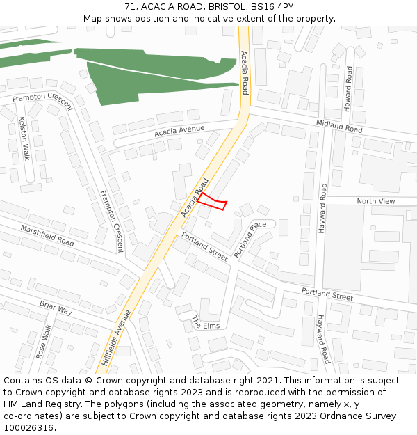 71, ACACIA ROAD, BRISTOL, BS16 4PY: Location map and indicative extent of plot