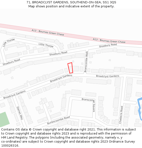 71, BROADCLYST GARDENS, SOUTHEND-ON-SEA, SS1 3QS: Location map and indicative extent of plot