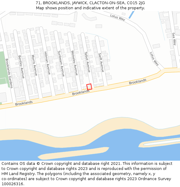 71, BROOKLANDS, JAYWICK, CLACTON-ON-SEA, CO15 2JG: Location map and indicative extent of plot