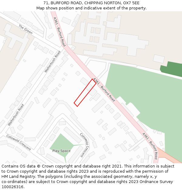 71, BURFORD ROAD, CHIPPING NORTON, OX7 5EE: Location map and indicative extent of plot