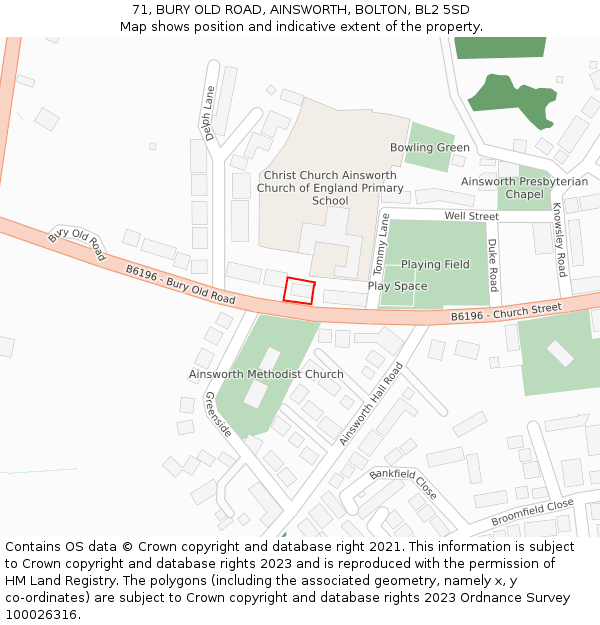 71, BURY OLD ROAD, AINSWORTH, BOLTON, BL2 5SD: Location map and indicative extent of plot