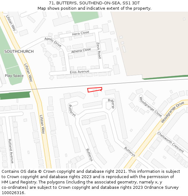 71, BUTTERYS, SOUTHEND-ON-SEA, SS1 3DT: Location map and indicative extent of plot