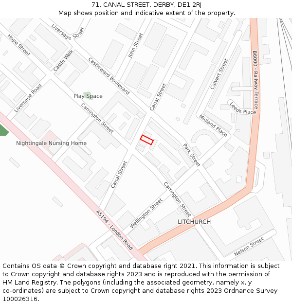 71, CANAL STREET, DERBY, DE1 2RJ: Location map and indicative extent of plot