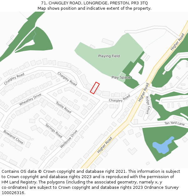 71, CHAIGLEY ROAD, LONGRIDGE, PRESTON, PR3 3TQ: Location map and indicative extent of plot