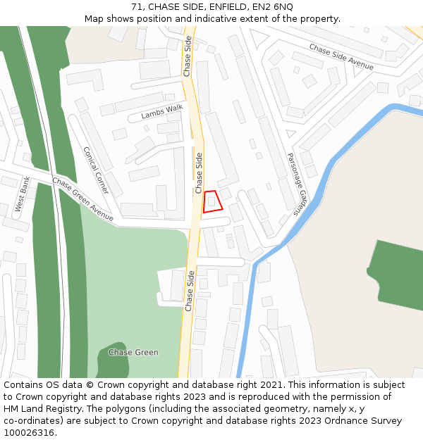 71, CHASE SIDE, ENFIELD, EN2 6NQ: Location map and indicative extent of plot