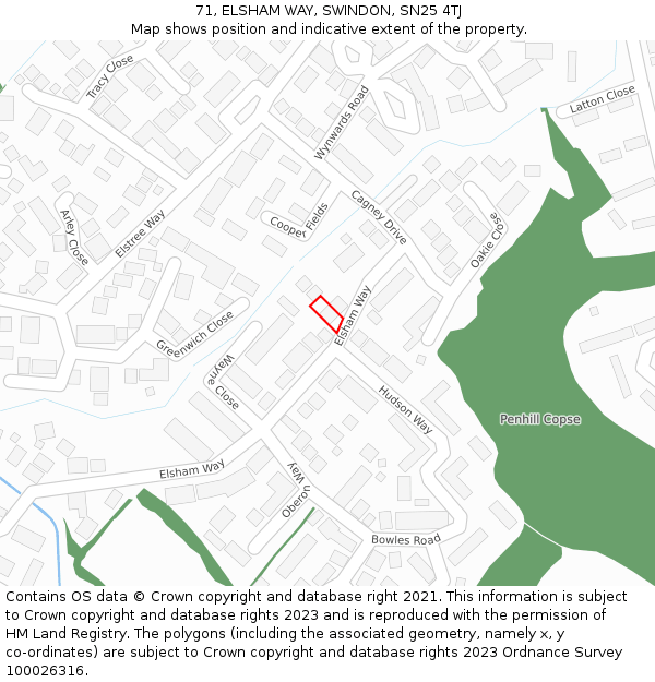 71, ELSHAM WAY, SWINDON, SN25 4TJ: Location map and indicative extent of plot