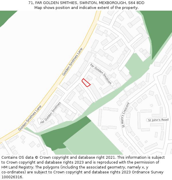 71, FAR GOLDEN SMITHIES, SWINTON, MEXBOROUGH, S64 8DD: Location map and indicative extent of plot