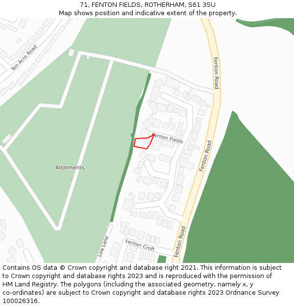 71, FENTON FIELDS, ROTHERHAM, S61 3SU: Location map and indicative extent of plot