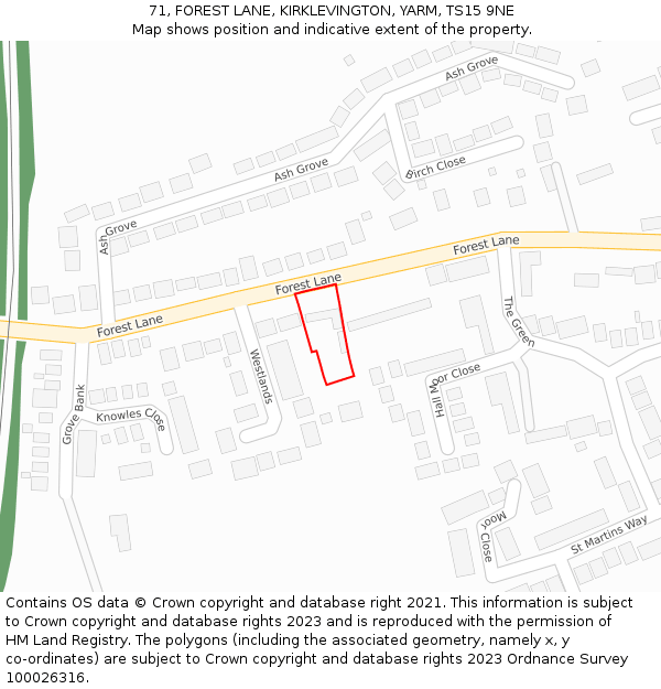 71, FOREST LANE, KIRKLEVINGTON, YARM, TS15 9NE: Location map and indicative extent of plot