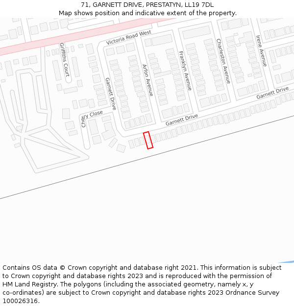 71, GARNETT DRIVE, PRESTATYN, LL19 7DL: Location map and indicative extent of plot