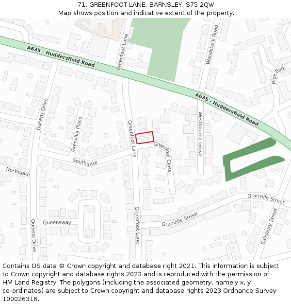 71, GREENFOOT LANE, BARNSLEY, S75 2QW: Location map and indicative extent of plot