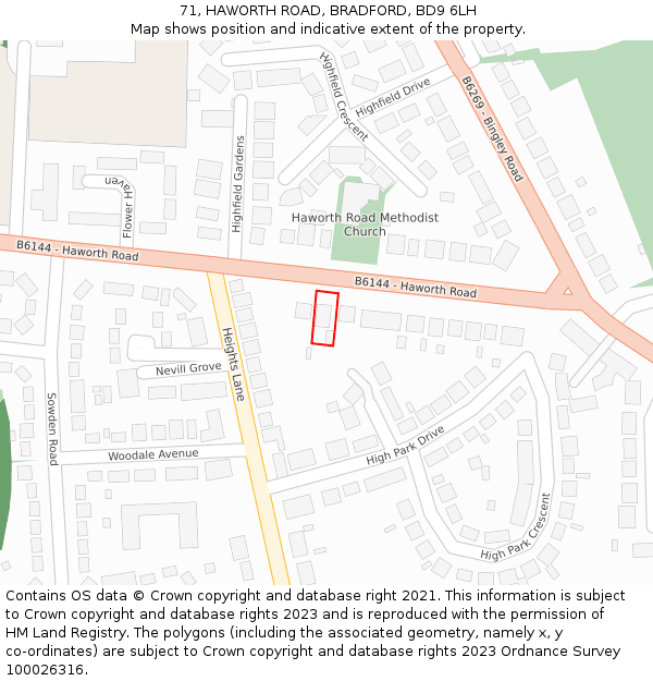 71, HAWORTH ROAD, BRADFORD, BD9 6LH: Location map and indicative extent of plot