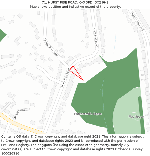 71, HURST RISE ROAD, OXFORD, OX2 9HE: Location map and indicative extent of plot