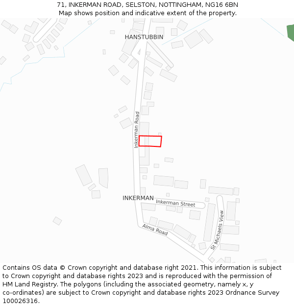 71, INKERMAN ROAD, SELSTON, NOTTINGHAM, NG16 6BN: Location map and indicative extent of plot