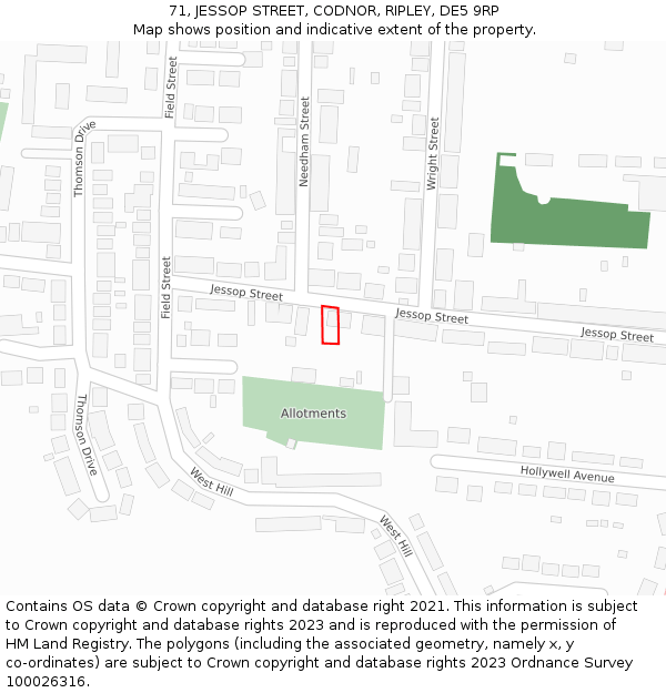 71, JESSOP STREET, CODNOR, RIPLEY, DE5 9RP: Location map and indicative extent of plot