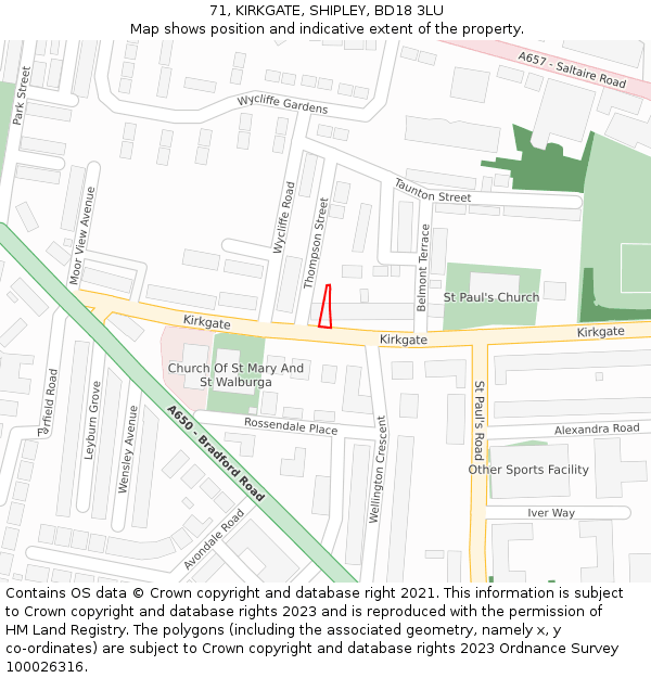 71, KIRKGATE, SHIPLEY, BD18 3LU: Location map and indicative extent of plot