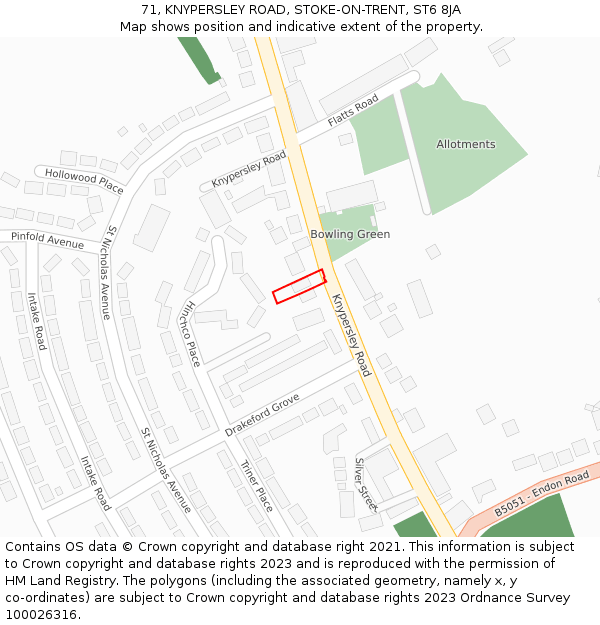 71, KNYPERSLEY ROAD, STOKE-ON-TRENT, ST6 8JA: Location map and indicative extent of plot