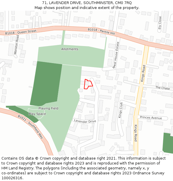 71, LAVENDER DRIVE, SOUTHMINSTER, CM0 7RQ: Location map and indicative extent of plot