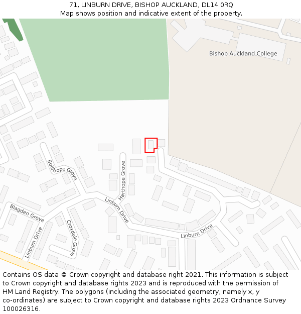 71, LINBURN DRIVE, BISHOP AUCKLAND, DL14 0RQ: Location map and indicative extent of plot